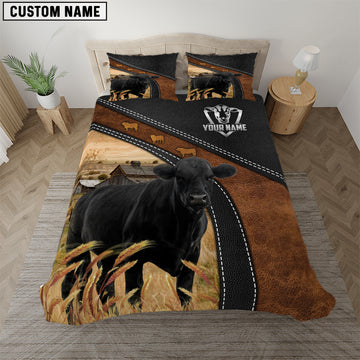 Joycorners Black Angus Black Leather Premium Pattern Customized Name Bedding Set