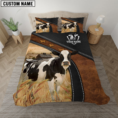 Joycorners Holstein Black Leather Premium Pattern Customized Name Bedding Set