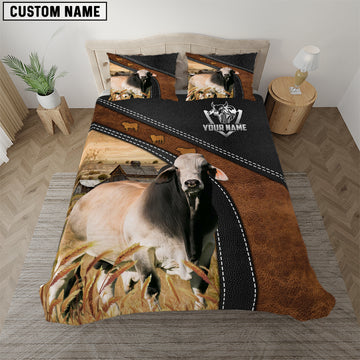 Joycorners Brahman Black Leather Premium Pattern Customized Name Bedding Set