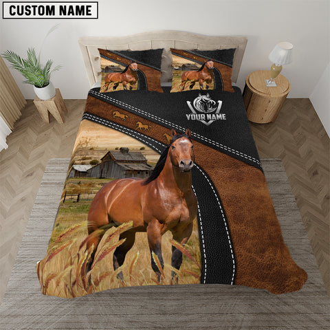 Joycorners Horse Black Leather Premium Pattern Customized Name Bedding Set