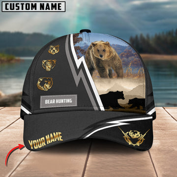 Joycorners Bear Hunting White Line Grey Pattern Multicolor Personalized Name 3D Cap