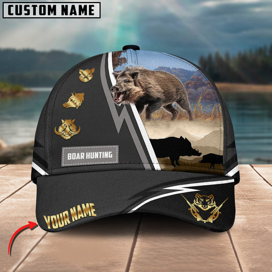 Joycorners Boar Hunting White Line Grey Pattern Multicolor Personalized Name 3D Cap