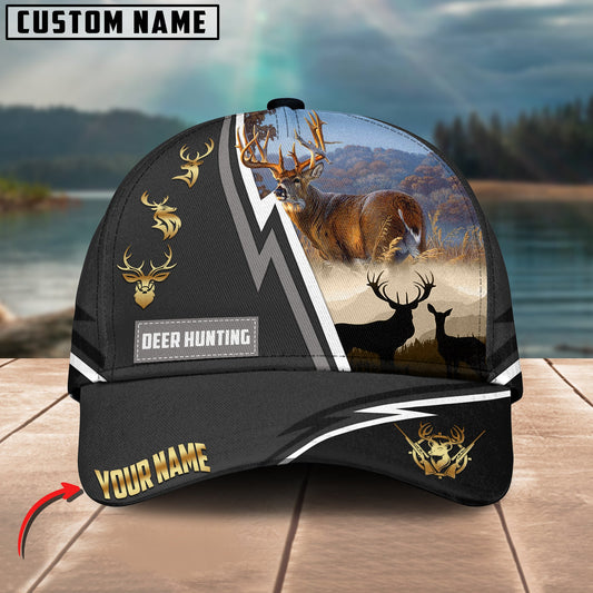 Joycorners Deer Hunting White Line Grey Pattern Multicolor Personalized Name 3D Cap