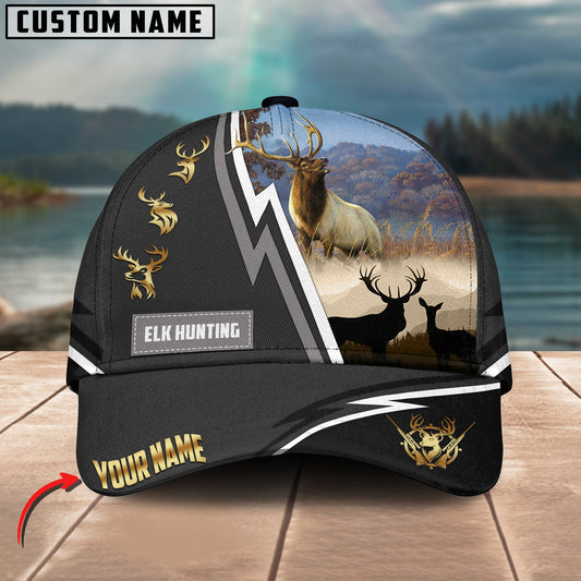 Joycorners Elk Hunting White Line Grey Pattern Multicolor Personalized Name 3D Cap