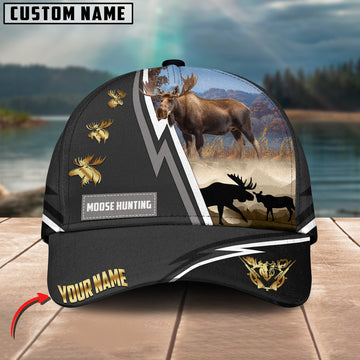 Joycorners Moose Hunting White Line Grey Pattern Multicolor Personalized Name 3D Cap