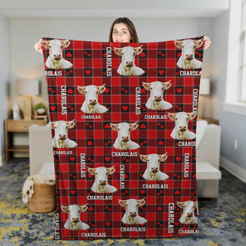 Joy Corners Charolais Cow Pattern Hoodie Blanket