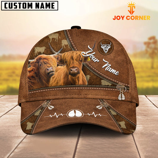 Joy Corners Highland Cattle Heart Line Farm Lover Pattern Customized 3D Cap