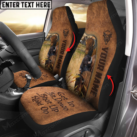 Joycorners Buffalo Happiness Personalized Name Leather Pattern Car Seat Covers Universal Fit (2Pcs)