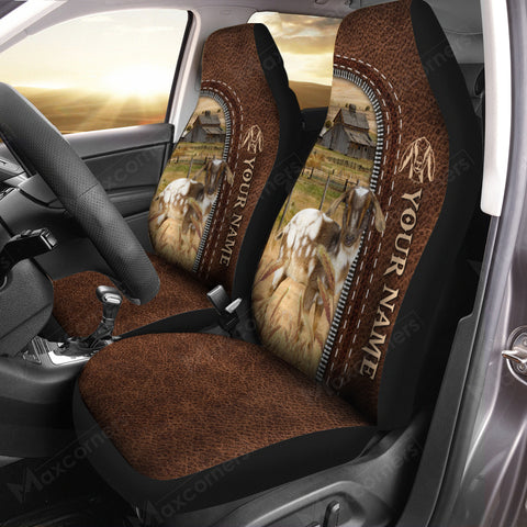 Joycorners mini nubian goat Personalized Name Leather Pattern Car Seat Covers Universal Fit (2Pcs)