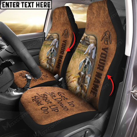Joycorners mini nubian goat Happiness Personalized Name Leather Pattern Car Seat Covers Universal Fit (2Pcs)
