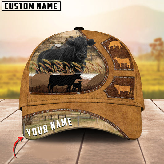 Joy Corners Black Angus Art On Farm Yellow Leather Pattern Customized 3D Cap