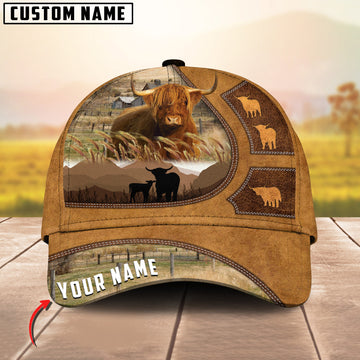 Joy Corners Highland Art On Farm Yellow Leather Pattern Customized 3D Cap