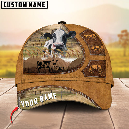 Joy Corners Holstein Art On Farm Yellow Leather Pattern Customized 3D Cap