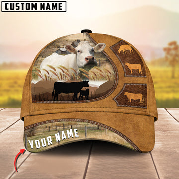 Joy Corners Charolais Art On Farm Yellow Leather Pattern Customized 3D Cap