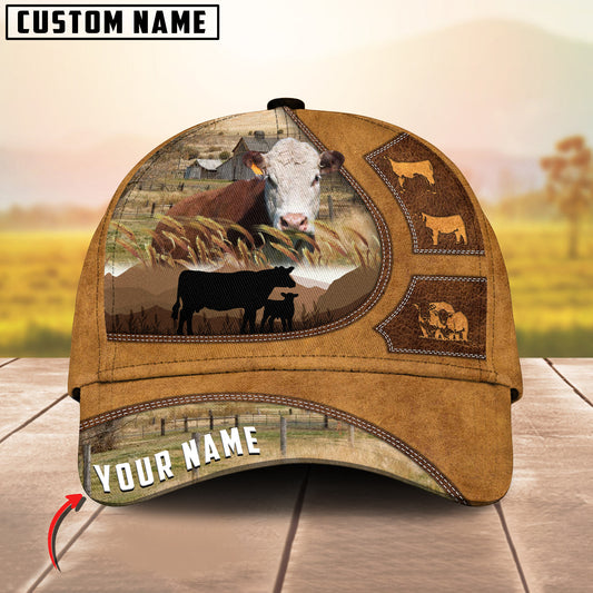 Joy Corners Hereford Art On Farm Yellow Leather Pattern Customized 3D Cap