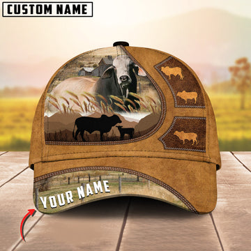 Joy Corners Brahman Art On Farm Yellow Leather Pattern Customized 3D Cap