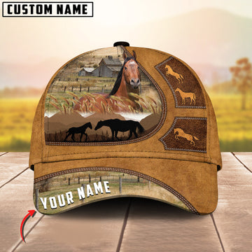 Joy Corners Horse Art On Farm Yellow Leather Pattern Customized 3D Cap