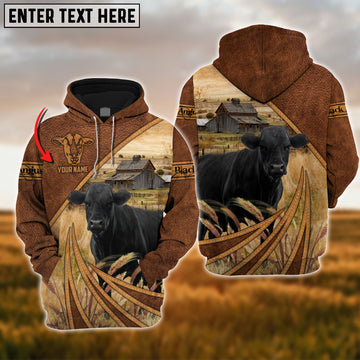Joycorners Farm Black Angus Cattle Leather Pattern 3D Custom Name Printed Shirts
