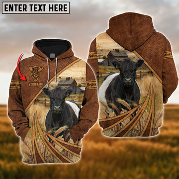 Joycorners Farm Belted Galloway Cattle Leather Pattern 3D Custom Name Printed Shirts