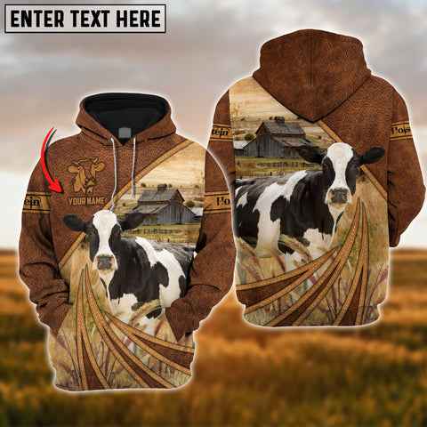 Joycorners Farm Holstein Cattle Leather Pattern 3D Custom Name Printed Shirts