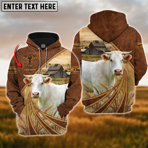 Joycorners Farm Charolais Cattle Leather Pattern 3D Custom Name Printed Shirts