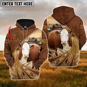 Joycorners Farm Hereford Cattle Leather Pattern 3D Custom Name Printed Shirts