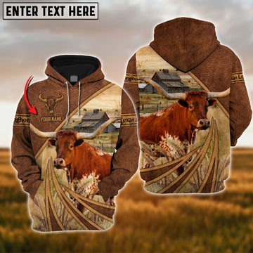 Joycorners Farm Texas Longhorn Cattle Leather Pattern 3D Custom Name Printed Shirts