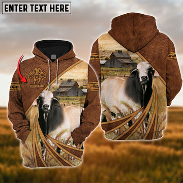 Joycorners Farm Brahman Cattle Leather Pattern 3D Custom Name Printed Shirts