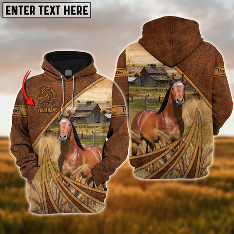 Joycorners Farm Horse Leather Pattern 3D Custom Name Printed Shirts