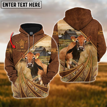 Joycorners Farm Jersey Cattle Leather Pattern 3D Custom Name Printed Shirts