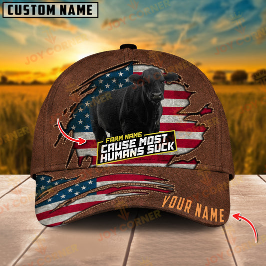 Joycorners Cattle Farm Customized Name And Farm Name US Flag Leather Pattern Cap