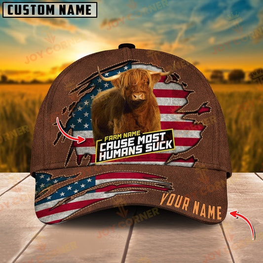 Joycorners Cattle Farm Customized Name And Farm Name US Flag Leather Pattern Cap