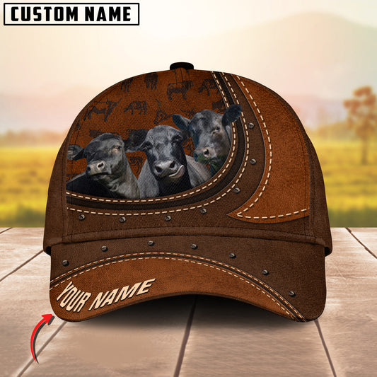 Joycorners Black Angus Happiness Leather Pattern Art Customized Name Cap