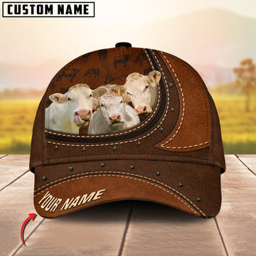 Joycorners Charolais Happiness Leather Pattern Art Customized Name Cap