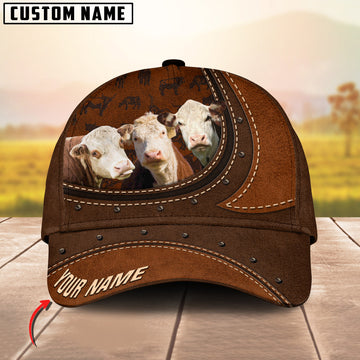 Joycorners Hereford Happiness Leather Pattern Art Customized Name Cap