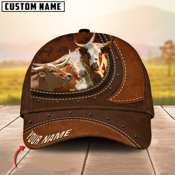 Joycorners Texas Longhorn Happiness Leather Pattern Art Customized Name Cap