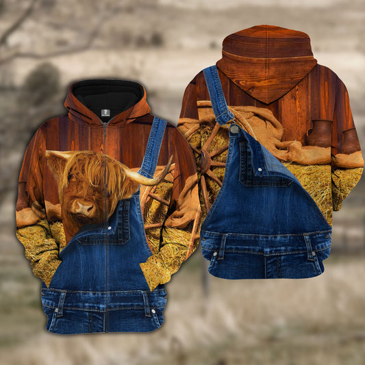 Joy Corners Highland Farm Of Farmer Cattle Personalized 3D All Over Printed Hoodie