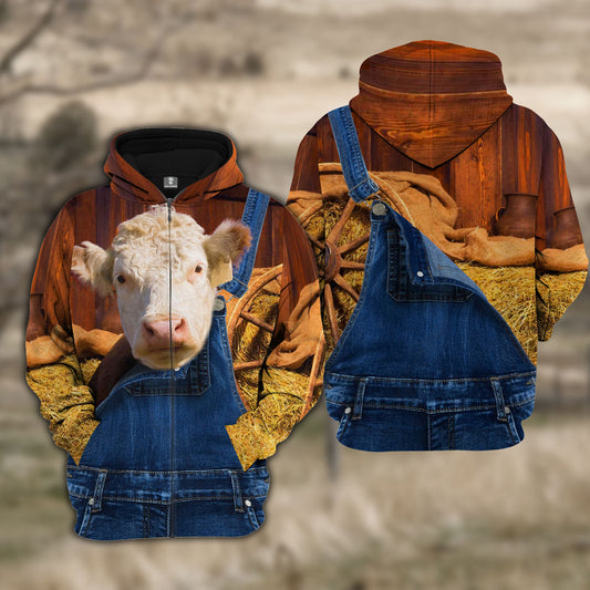 Joy Corners Hereford Farm Of Farmer Cattle Personalized 3D All Over Printed Hoodie