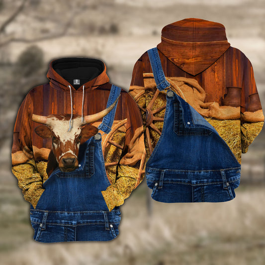 Joy Corners Texas Longhorn Farm Of Farmer Cattle Personalized 3D All Over Printed Hoodie