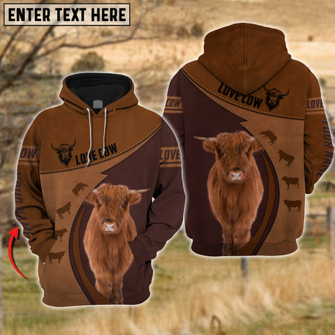 Joy Corners Highland Love Cattle Leather Pattern Personalized 3D All Over Printed Hoodie