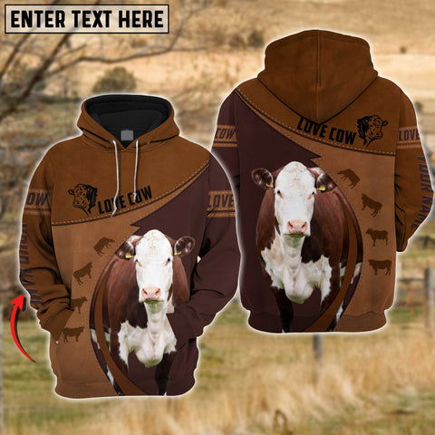 Joy Corners Hereford Love Cattle Leather Pattern Personalized 3D All Over Printed Hoodie