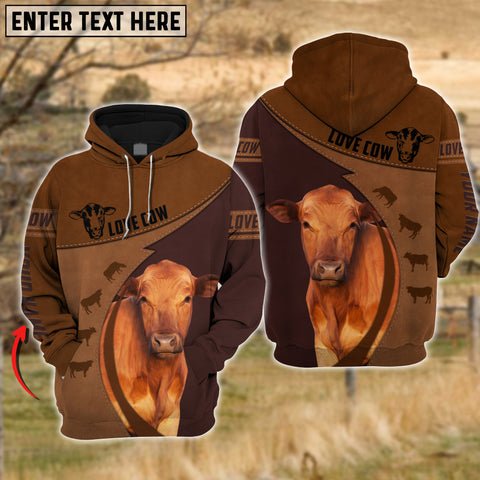 Joy Corners Red Angus Love Cattle Leather Pattern Personalized 3D All Over Printed Hoodie