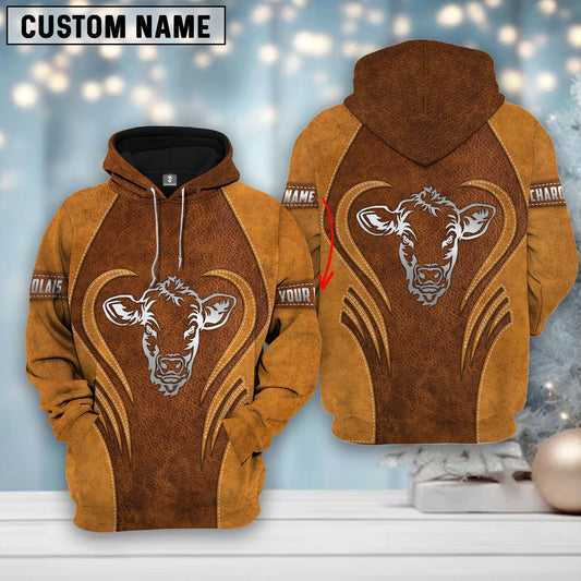 Joycorners Custom Name Farm Charolais Lovers Heart Leather Pattern Merry Christmas 3D Printed Hoodie