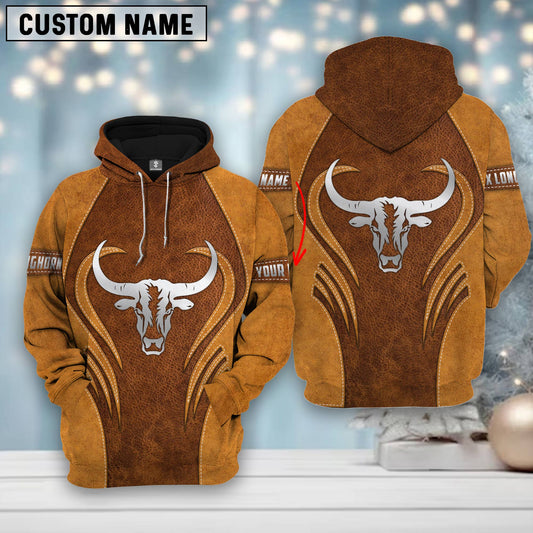 Joycorners Custom Name Farm Texas Longhorn Lovers Heart Leather Pattern Merry Christmas 3D Printed Hoodie
