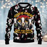 Joycorners Holstein Cattle God is great Merry Christmas Custom Farm Name Ugly Sweater