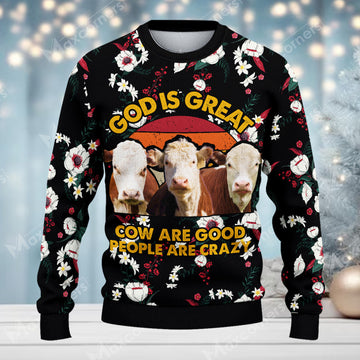 Joycorners HerefordCattle God is great Merry Christmas Custom Farm Name Ugly Sweater