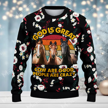Joycorners Horse Cattle God is great Merry Christmas Custom Farm Name Ugly Sweater