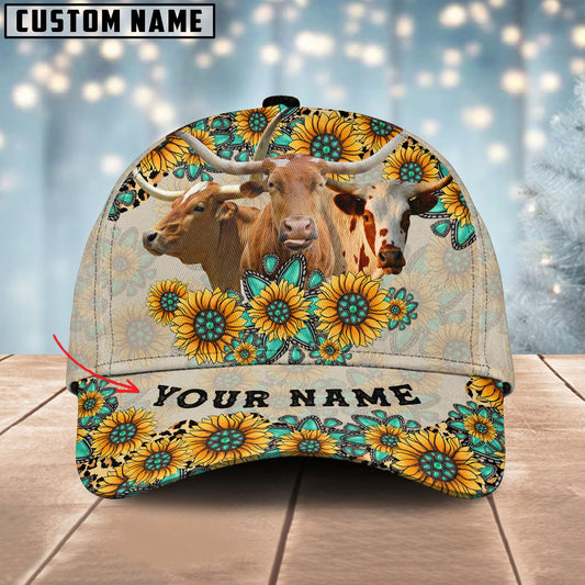 Joy Corners Texas Longhorn Happiness Sun Flowers Pattern Customized 3D Cap