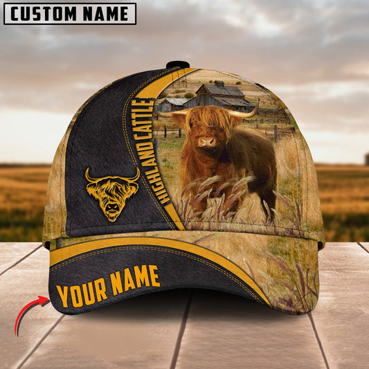 Joy Corners Highland On Farm Black Yellow Leather Pattern Customized 3D Cap