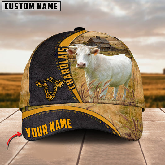 Joy Corners Charolais On Farm Black Yellow Leather Pattern Customized 3D Cap